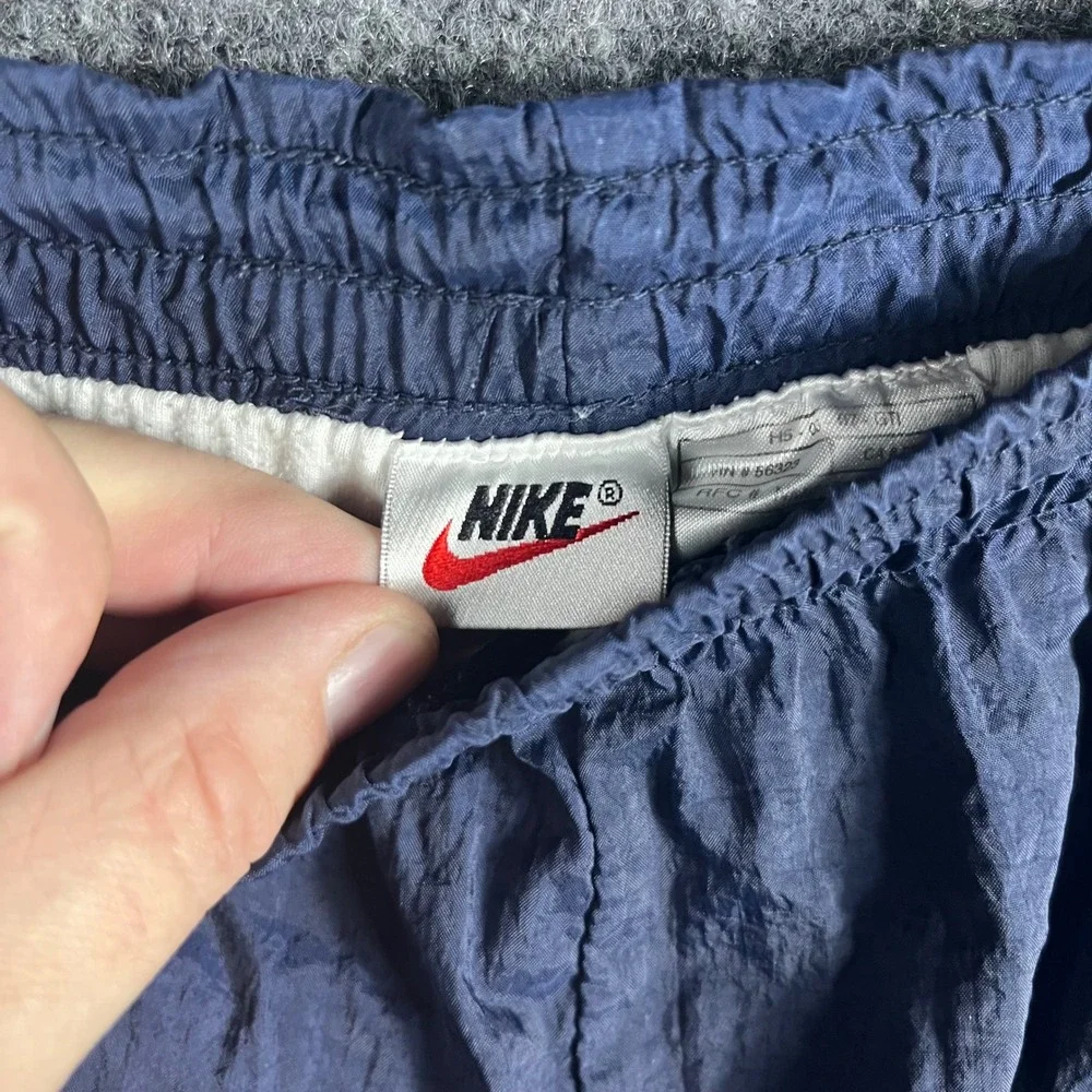Nike Track Pants Mens M Navy Blue Vintage 90s Nylon Windbreaker Ankle Zip